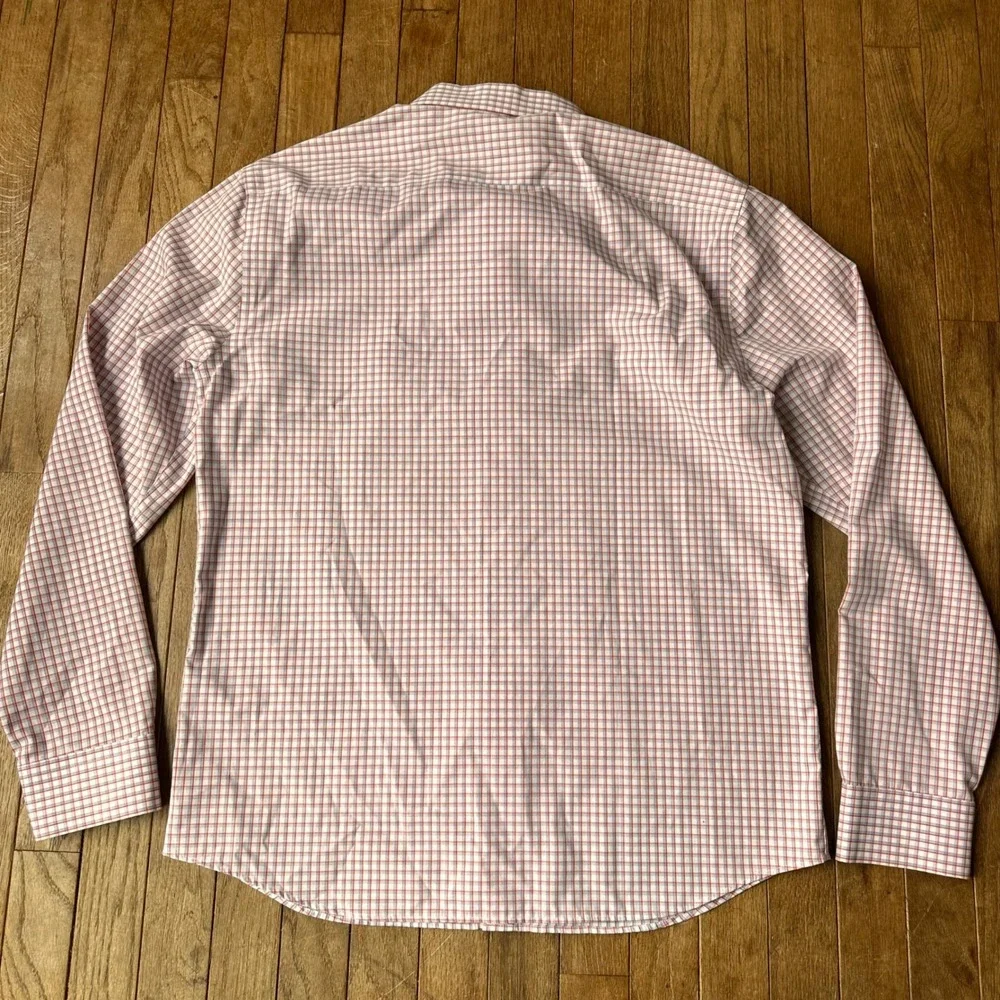 Banana Republic Button Down‎ Shirt Mens L Untucked Fit Non-Iron Plaid Red Blue